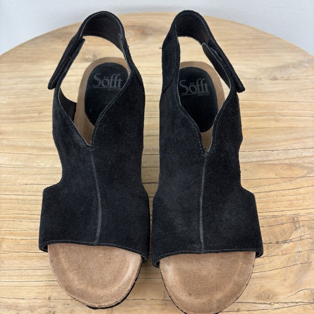 Sofft Leather Suede Wedge Sandals Black 9 Open Toe Capsule Comfort Casual Chloee - Picture 5 of 12